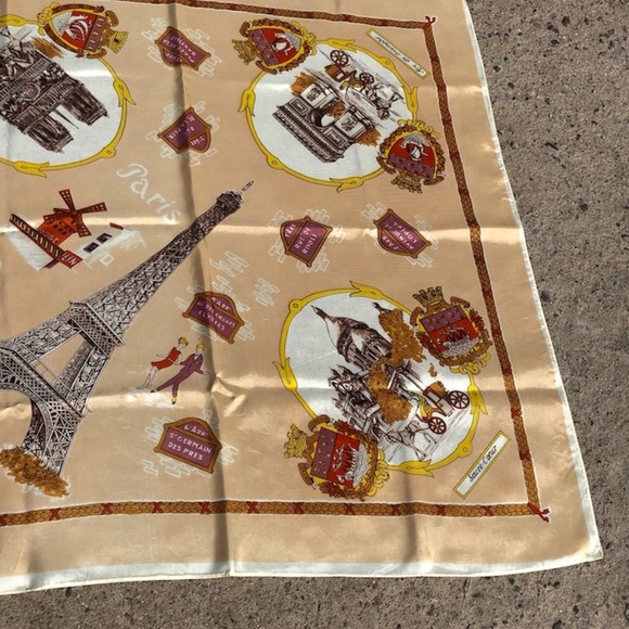 VTG 1960s Paris Souvenir Scarf Silk Acetate - Picture 3 of 9